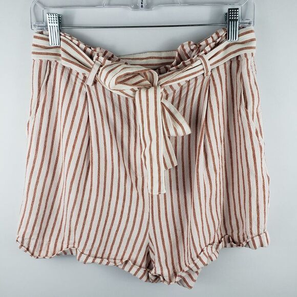 FOREVER 21 Paper Bag Striped Belted Shorts Size M - Picture 1 of 3